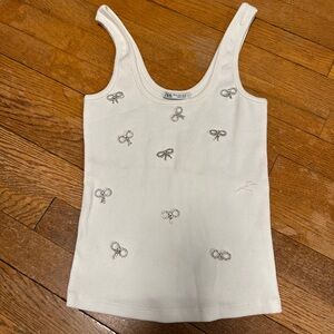 Zara Cream Tank Top with Embroidered Accents